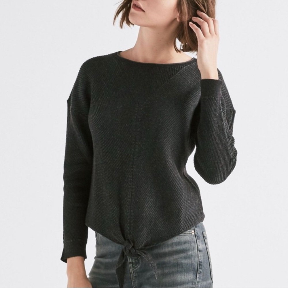 Lucky Brand Charcoal Black Distressed Knit Sweater | Relaxed Fit Size M